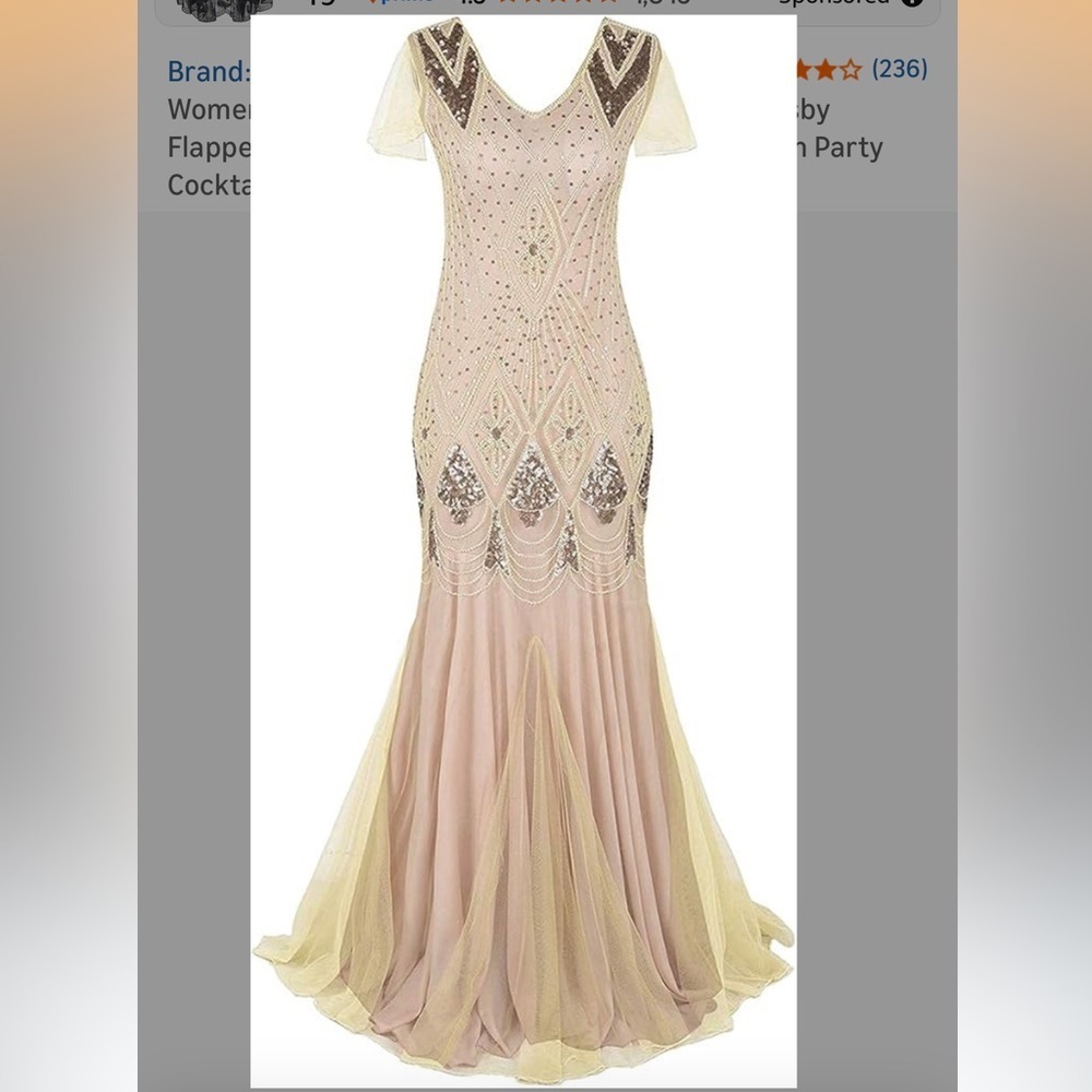 NWOT 1920s Vintage Sequins Pale Pink Long Gatsby Flapper Dress size Small